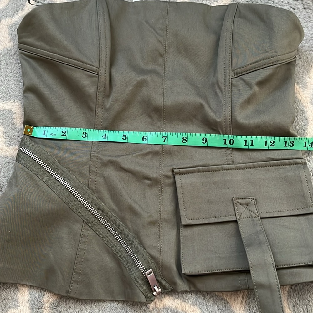 Zara Olive Strapless Top with Zipper - Picture 3 of 9